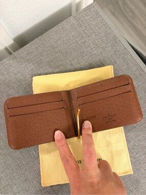 Louis Vuitton Brown Leather Money Clip Card Holder with Gold-Tone Clip
